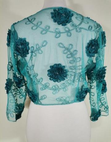 VINTAGE Teal, Tulle, Floral Jacket – Size S/32/8