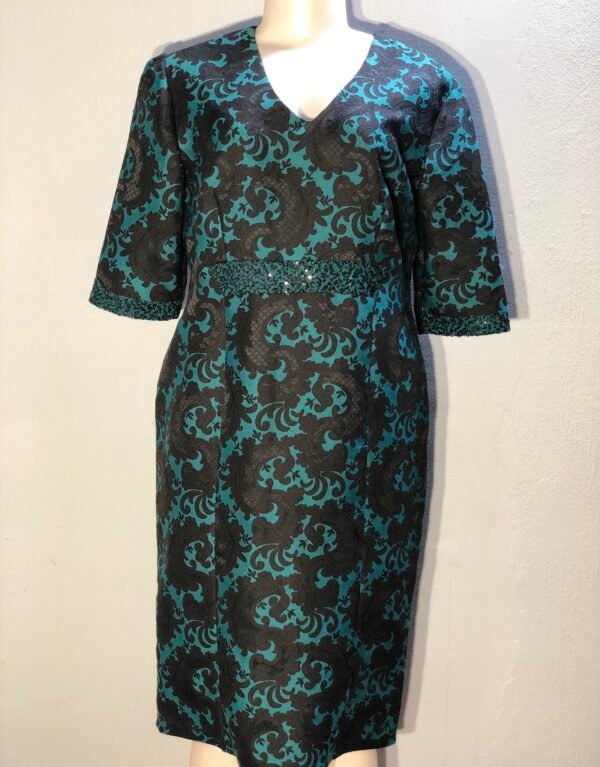 Polenella Green Embossed Dress - Size Eur 44 ( will fit Size UK 38)