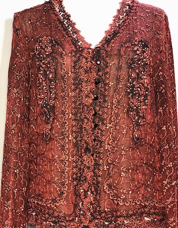 RED Beaded and Embroidered Blouse – Size M/L (estimate)