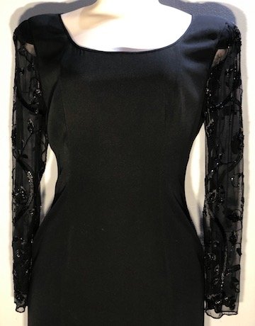 Custom Made BLACK Fitted Evening Dress – Size 32/34 (estimate)