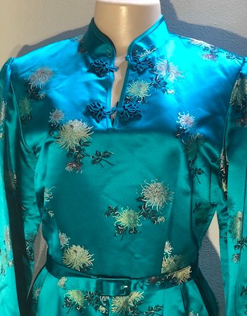 Vintage TURQUOISE Chinese Inspired Dress- Size 34