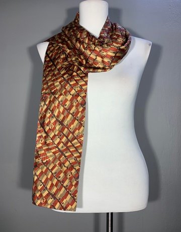 Orange And Red Patterned Scarf (No Fabric Label)- Small Size