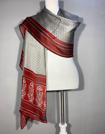 Red And Grey Patterned Scarf- Small Size