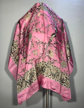 Pink Patterned Silk Scarf- M/L Size