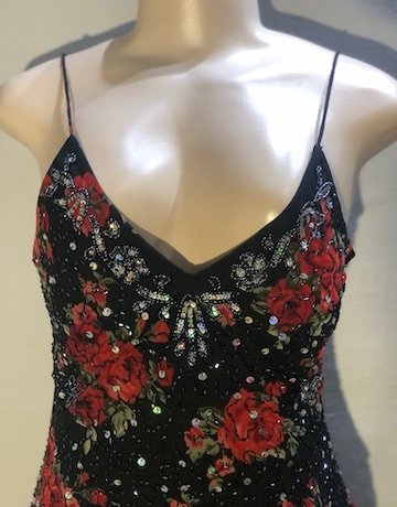 BLACK and RED Floral Beaded Evening Dress – Size 34