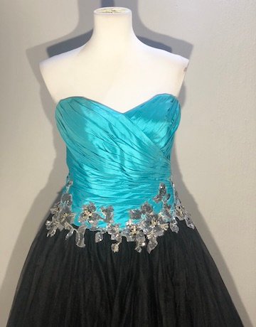 Night Moves BLACK and Turquoise Chintz Blend Satin and Tulle Ball Gown – Size 34