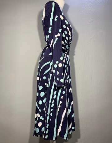 ISSA London Blue Patterned Pure Silk Dress- Size UK14