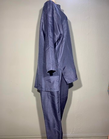 Fahrenheit Silk Blue Shirt And Pants Set- Size L