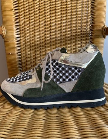 Gizzelli Shoes Green And Grey Platform Sneakers- Size 38