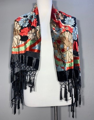 Red And Black Velvet Patterned Scarf (No Brand Name)- Large Size