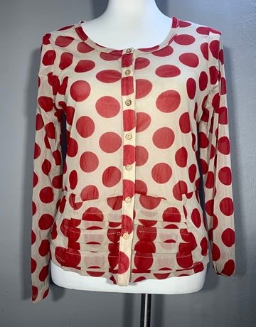 Yarra Trail Red And Cream Polka Dot Cardigan- Size M
