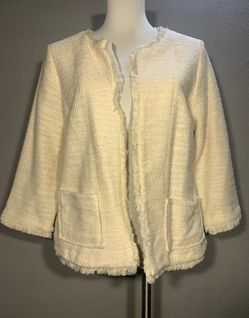 Cream Tweed Cream Cotton Jacket- Size L