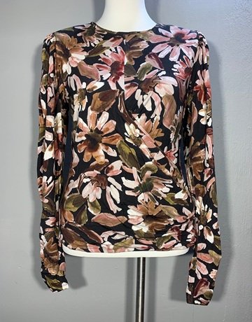 Witchery Black Floral Viscose Top- Size M