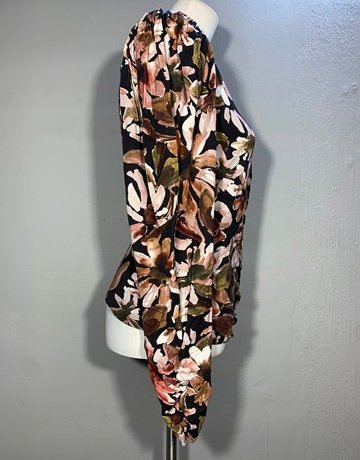 Witchery Black Floral Viscose Top- Size M