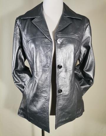 KK COLLECTION Silver Leather Jacket - Size M/34/10