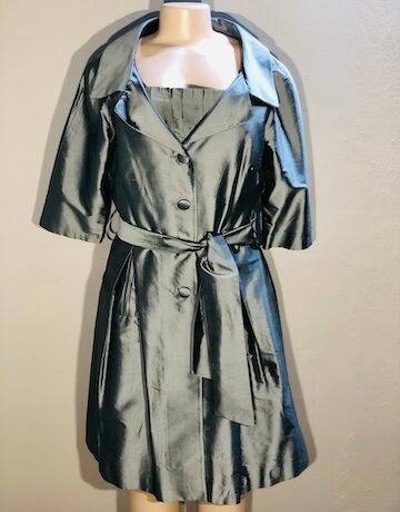 DARK SILVER GREY Raw Silk 2 Piece Suit - Size 36