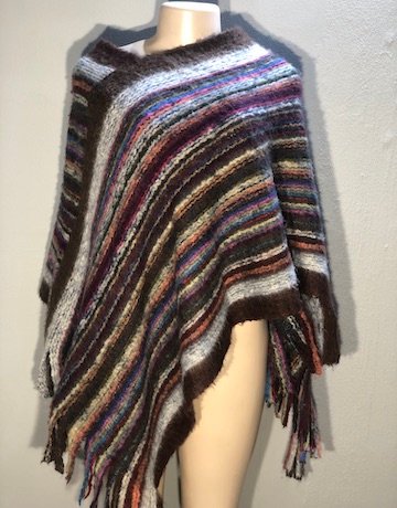 BROWN Stripe Wool Poncho