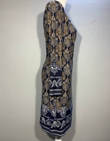 G Couture Blue And Beige Patterned Dress- Size 34