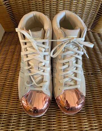 Adidas White And Rose Gold High Top Sneakers- Size US9.5/UK8