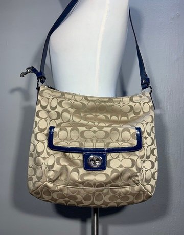 Coach Beige And Navy Blue Bag- Medium Size