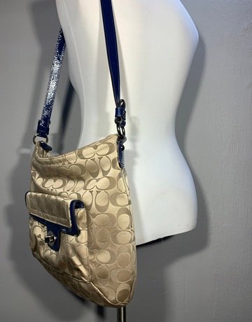 Coach Beige And Navy Blue Bag- Medium Size