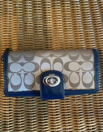 Coach Beige And Navy Blue Wallet- Small Size