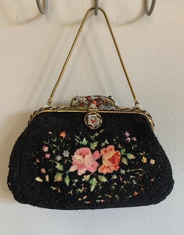 Black Beaded Floral Bag/Purse (No Brand Name)- Small Size