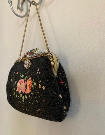 Black Beaded Floral Bag/Purse (No Brand Name)- Small Size
