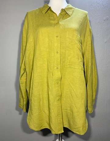 Primark Green Linen Blend Shirt- Size UK14