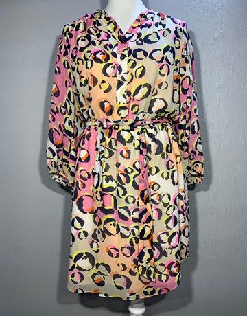 Trina Turk Pink 100% Silk Patterned Dress- Size Medium/Large