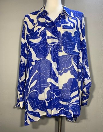 Country Road Blue And White 100% Silk Top- Size 14