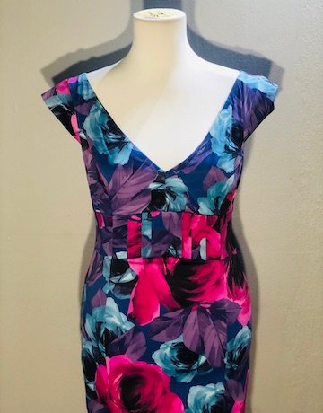 Karen Millen Blue and Cerise Floral Dress -Size UK 12