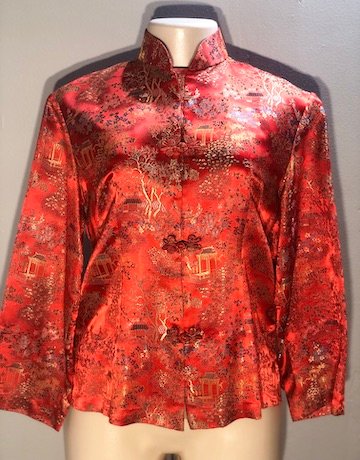 Peony Brand Orange Embroidered Chinese Jacket - Size Small