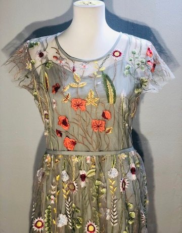 Poetry Grey Flowered Embroidered Dress – Size UK 12