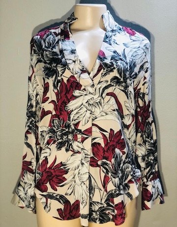 Witchery Grey and Maroon Floral Blouse - Size 8