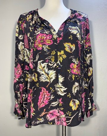 AND/OR Black And Pink Floral Shirt- Size 12