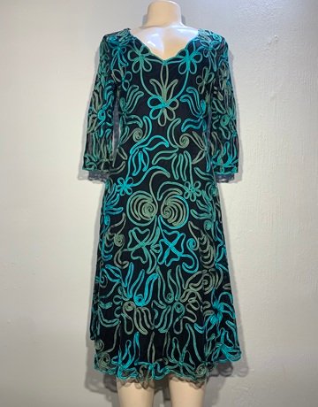 Hunza Teal And Black Dress- Size Extra Large