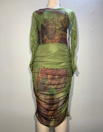 Hugo Flear Green And Brown Mesh Dress- Size 34-36 (New with tags)