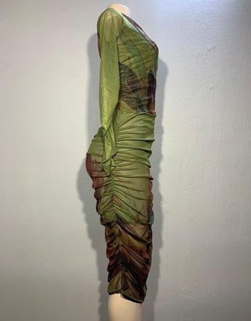 Hugo Flear Green And Brown Mesh Dress- Size 34-36 (New with tags)