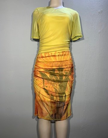 Hugo Flear Yellow Pincushion Mesh Dress- Size 32-34 (New with tags)
