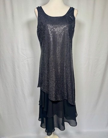 DELSWA GOLD Midi Black Dress Size 10