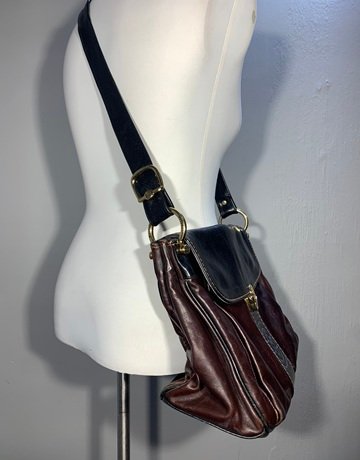 Marino Orlandi Brown And Black Leather Crossbody Bag- Medium Size