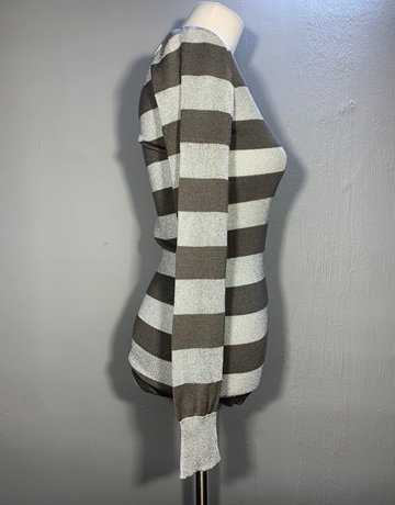 Angela Davis Silver and Grey Stripe Viscose Blend Jersey – Size Medium