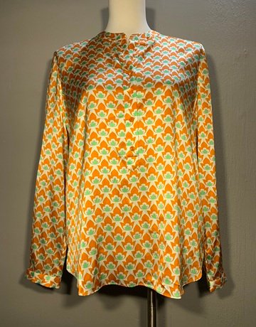 Herzen's Angelegenheit Orange Patterned Silk Shirt- Size 36