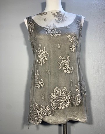 Tensione In Grey Lace Top- Size Large