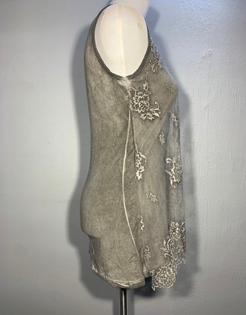 Tensione In Grey Lace Top- Size Large