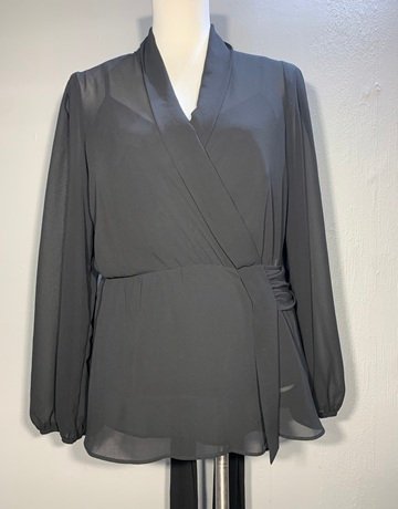 Phase Eight Black Sheer Wrap Top- Size UK14