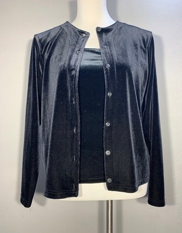 NY&Co Black Velvet Cardigan And Top Set- Size 34