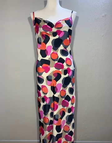 Basic Pink And Orange Patterned Dress- Size 34