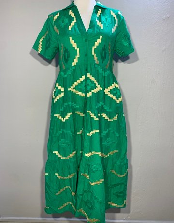 RESERVED FOR THANDI GOA Green Patterned Cotton Dress- Size Small